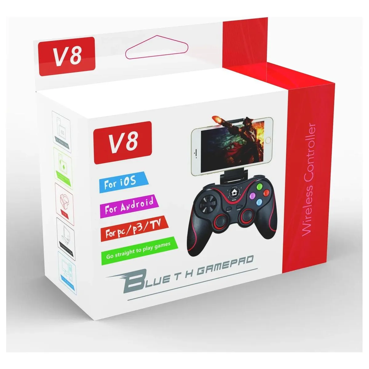 GENERICO - Controlador Inalámbrico Bluetooth V8 para Juegos con Soporte