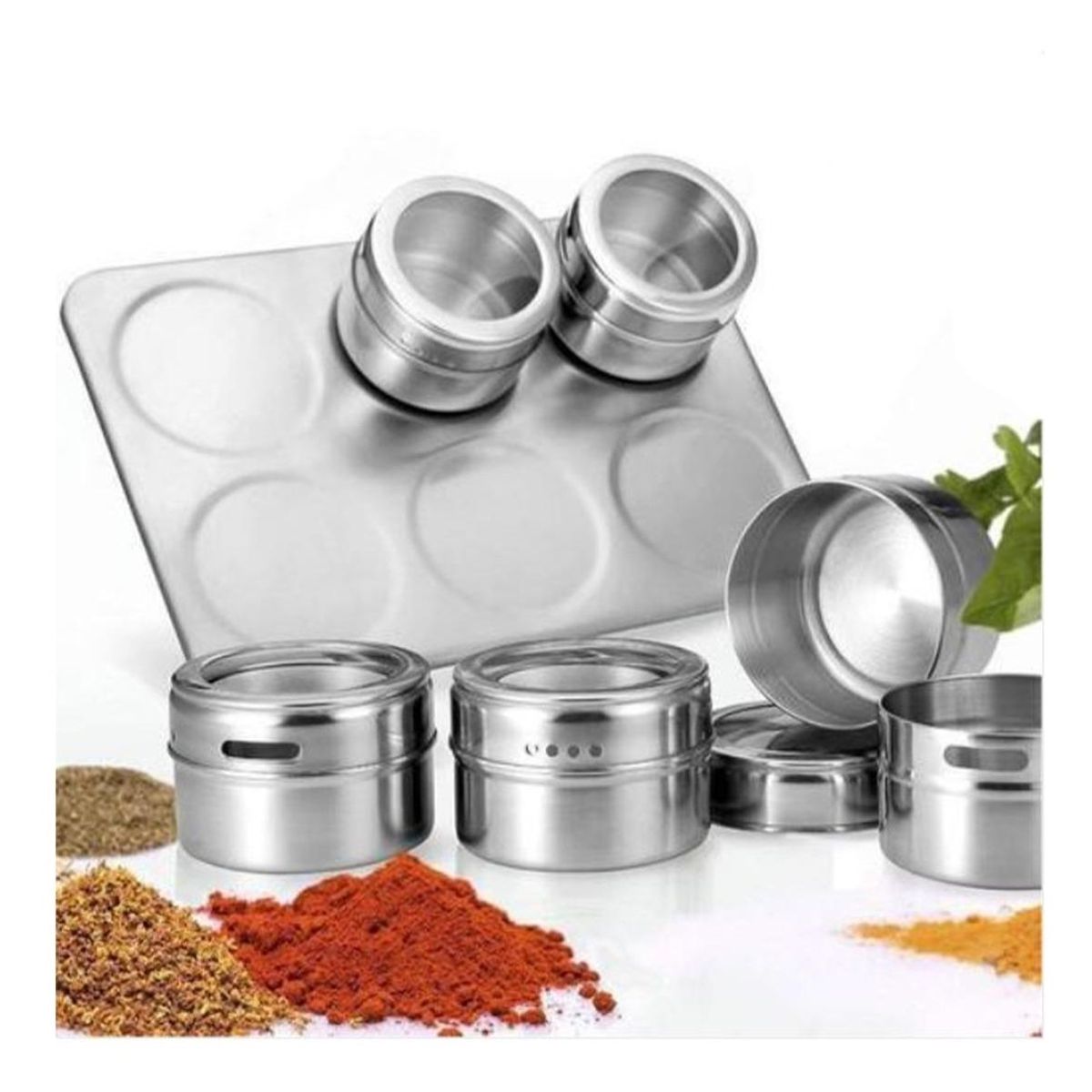 GENERICO - Set Organizador de Especias con 6 Frascos Magnéticos