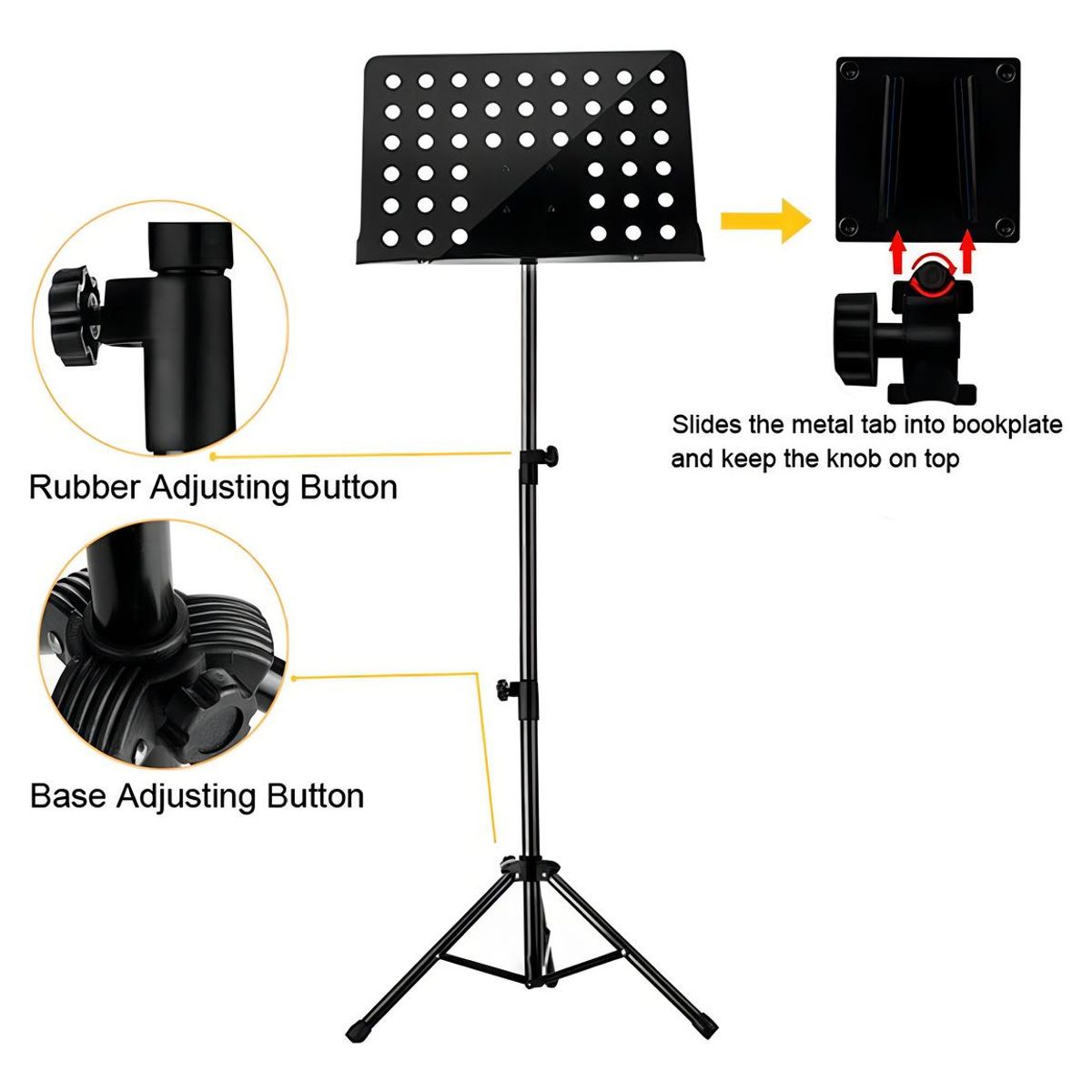 GENERICO - Atril de Partitura Tripode Altura Regulable Negro G-5 P-2
