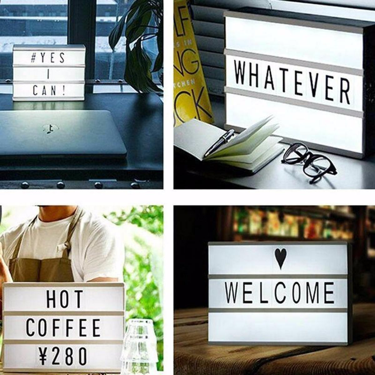 GENERICO - Caja de Luz LED A4 con Letras y Emojis para Decorar