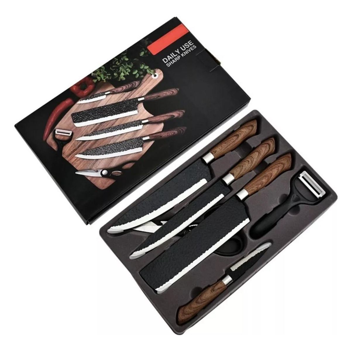 GENERICO - Set de Cuchillos de Cocina Profesional de Acero Inoxidable 6 Pzs
