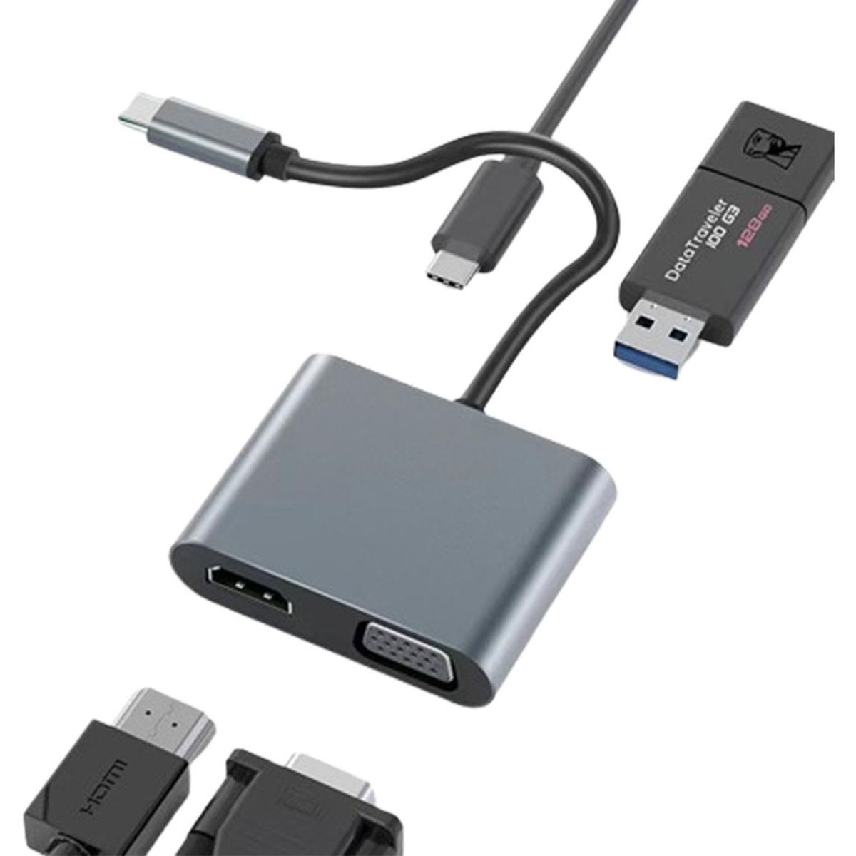 GENERICO - Adaptador USB-C Hub 4 En 1 con HDMI 4K y VGA