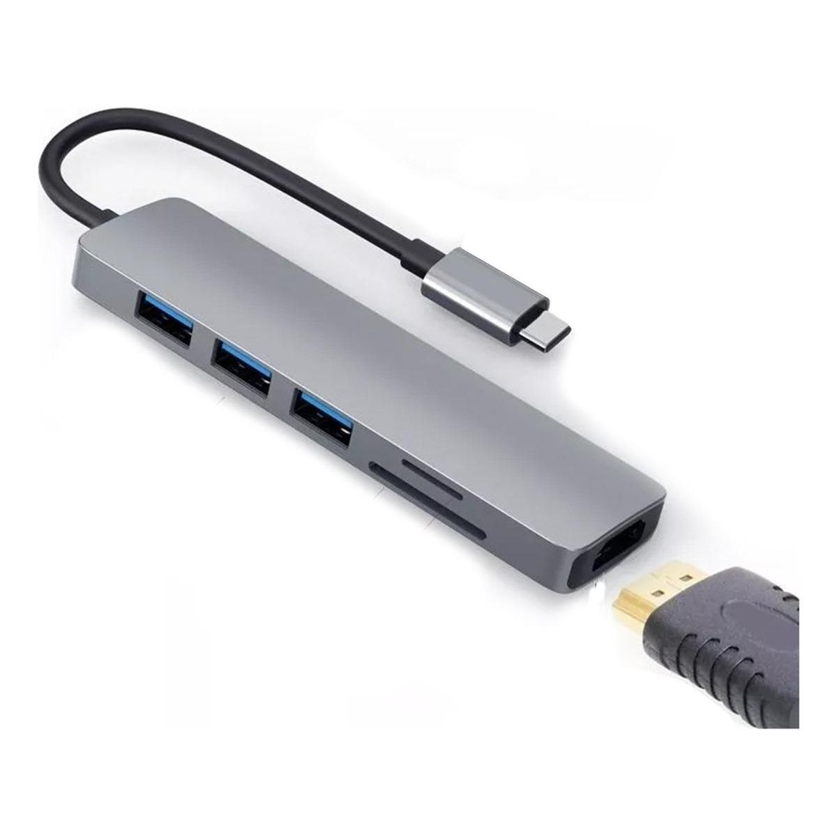 GENERICO - Adaptador USB Hub HDMI Tipo C 6 en 1 con 3 Puertos USB 30