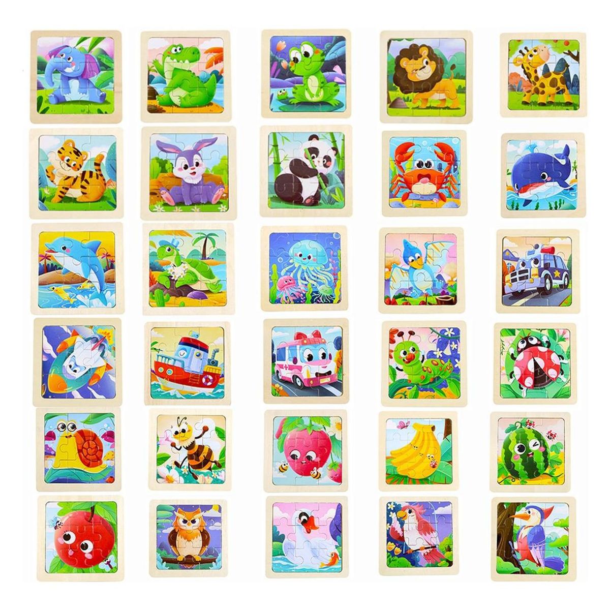 GENERICO - 30 Rompecabezas de Madera para Niños con Figuras Variadas