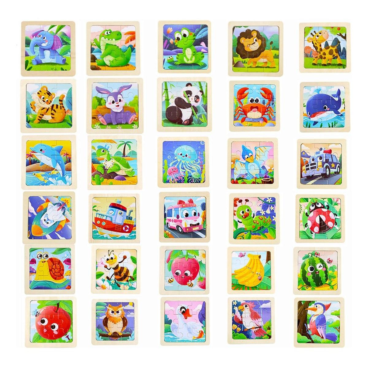 GENERICO - 30 Rompecabezas de Madera para Niños con Figuras Variadas