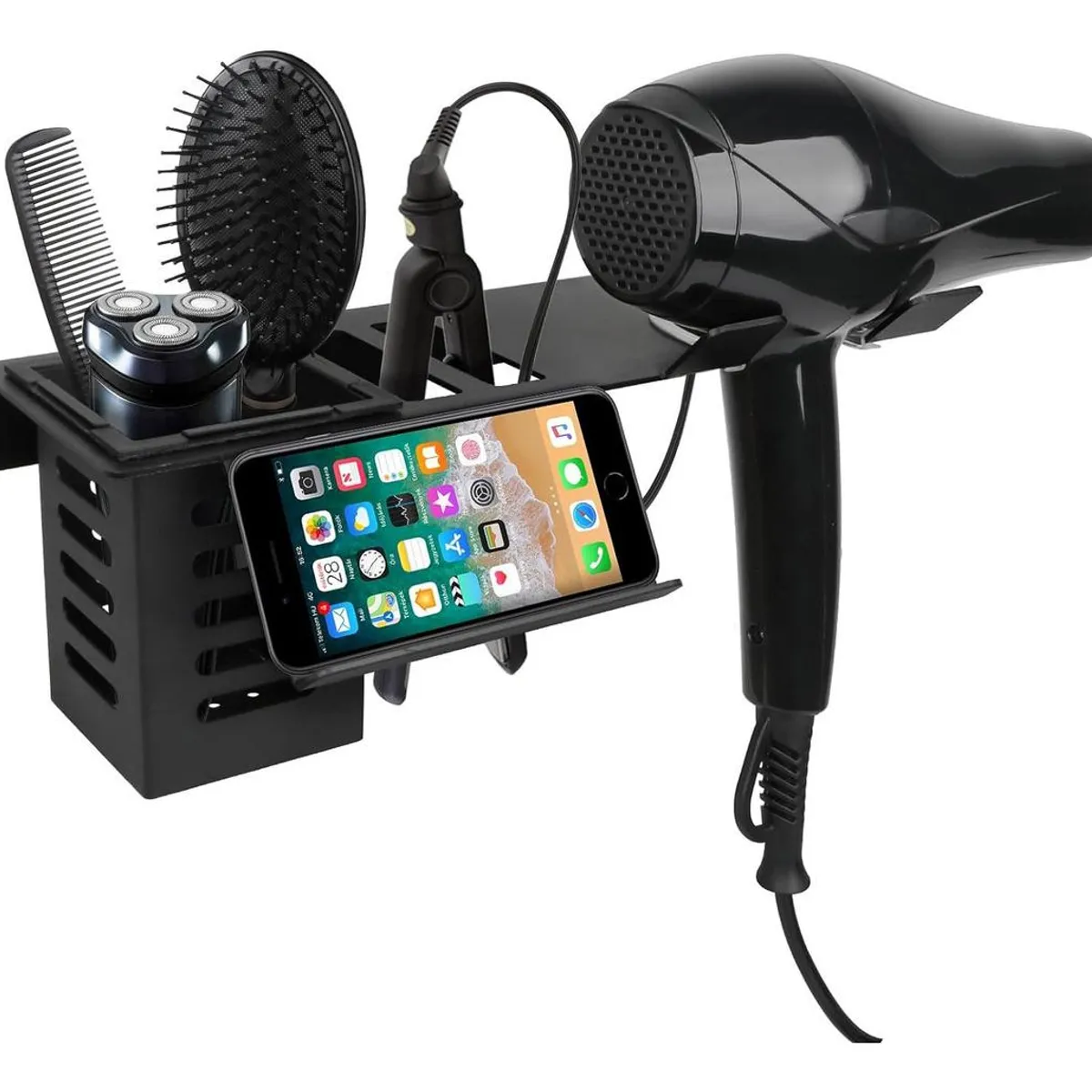 GENERICO - Soporte de Pared para Secador de Pelo y Organizador de Baño.