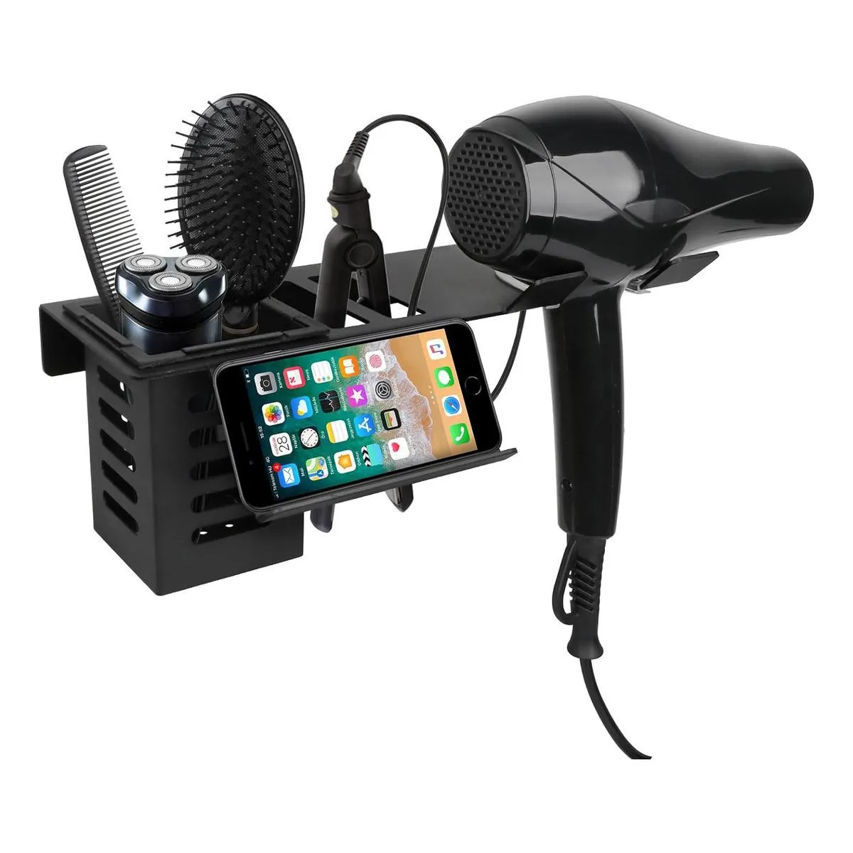 GENERICO - Soporte de Pared para Secador de Pelo y Organizador de Baño.