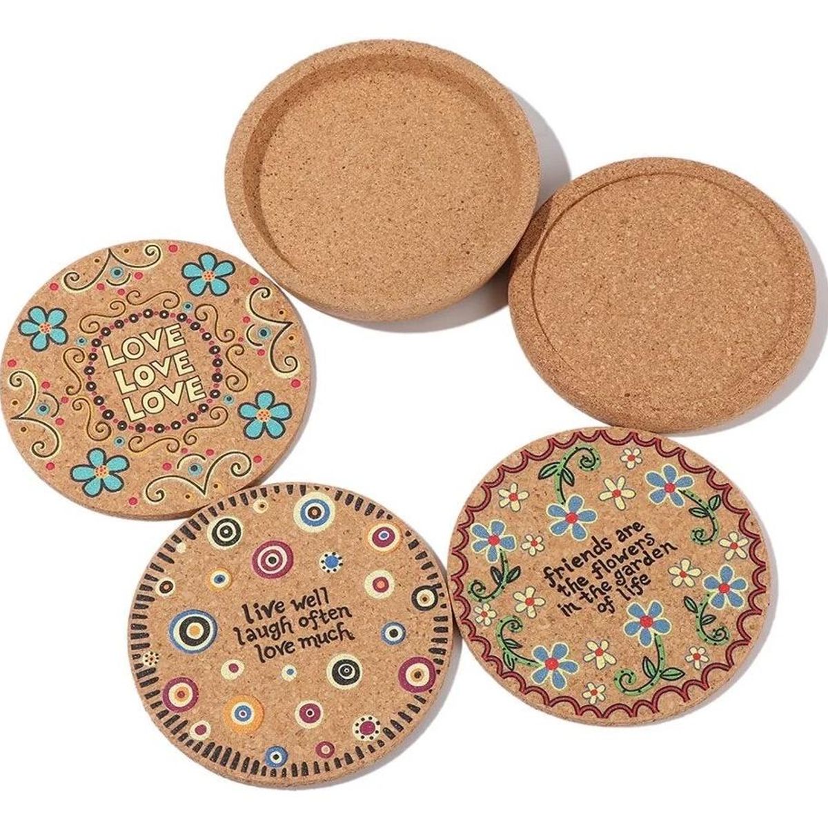 GENERICO - Posavasos de Corcho Estilo Hippie - 4 Unidades Decorativas