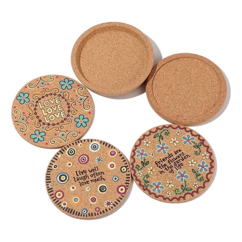 GENERICO - Posavasos de Corcho Estilo Hippie - 4 Unidades Decorativas