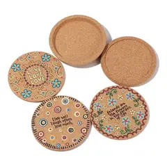 GENERICO - Posavasos de Corcho Estilo Hippie - 4 Unidades Decorativas