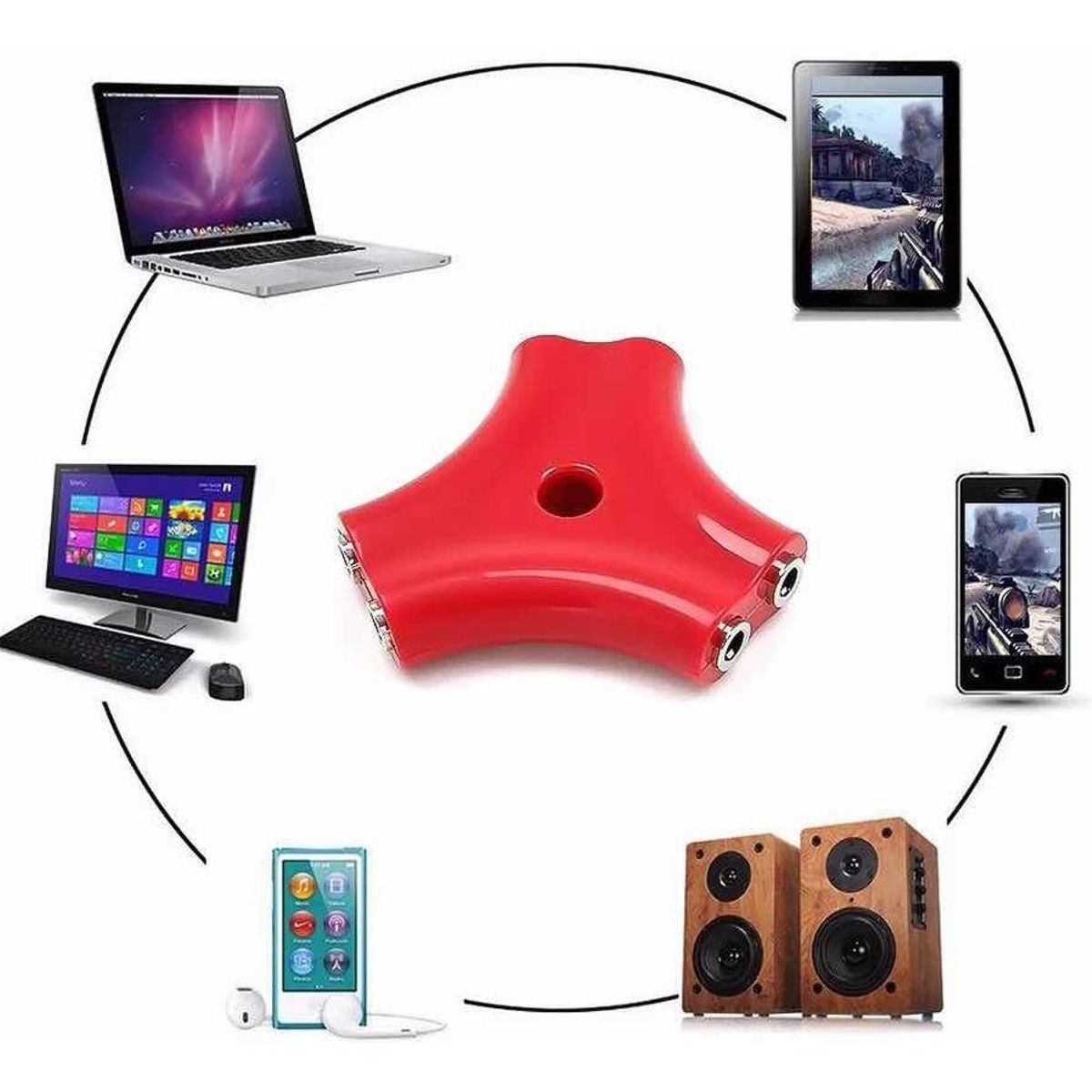 GENERICO - Separador de Audio 35mm con 1 Macho y 5 Hembras