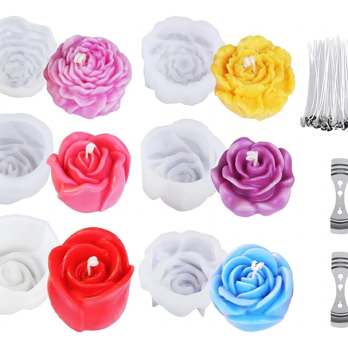 GENERICO - Kit de 6 Moldes de Silicona Rosa para Velas y Jabones