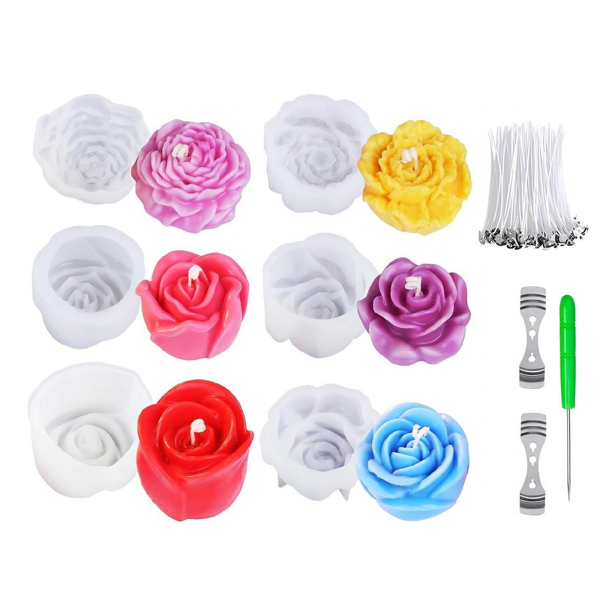 GENERICO - Kit de 6 Moldes de Silicona Rosa para Velas y Jabones