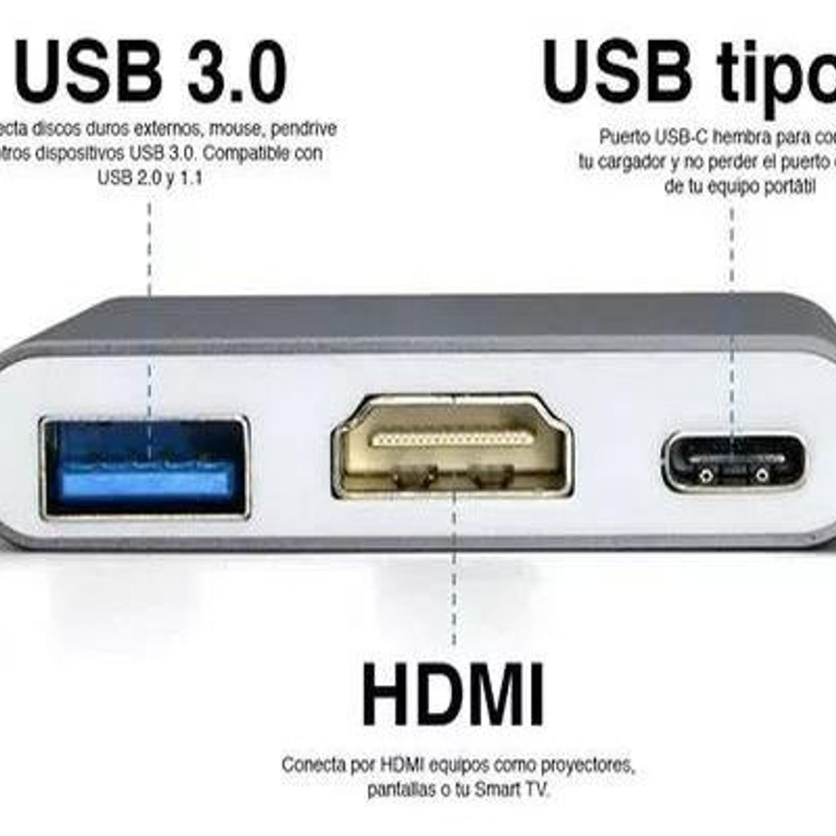 GENERICO - Adaptador USB-C a HDMI 3 en 1 para MacBook ProAir