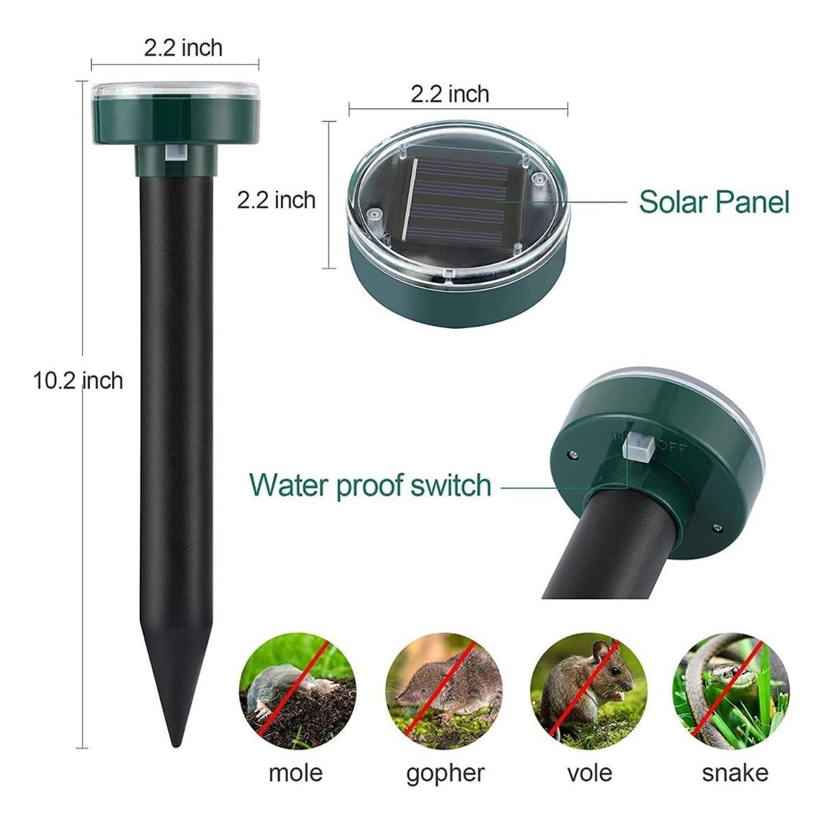 GENERICO - Repelente Solar Ultrasónico para Roedores - 4 Piezas