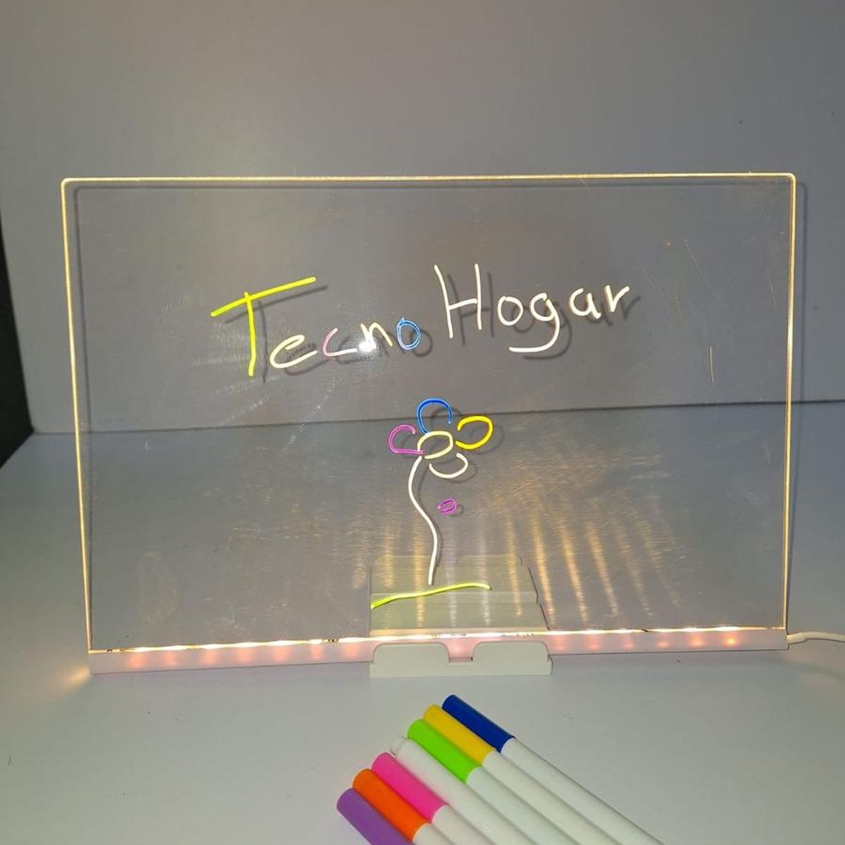 GENERICO - Pizarra Acrílica LED con Soporte y Plumones de Borrado en Seco