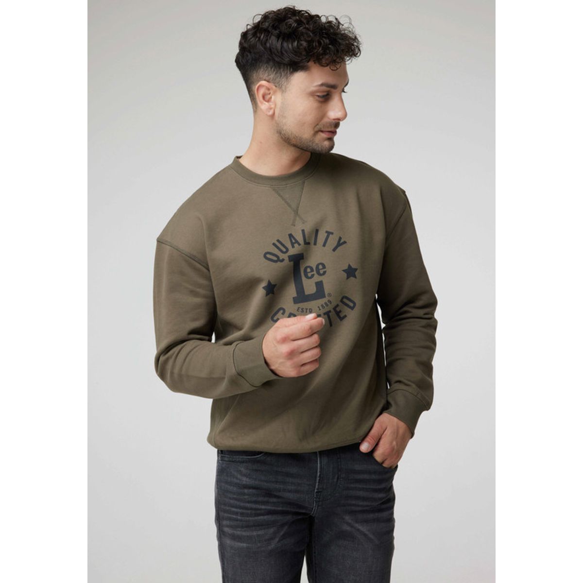 LEE - Poleron Hombre  Ls Crew Sws Print Militar Green