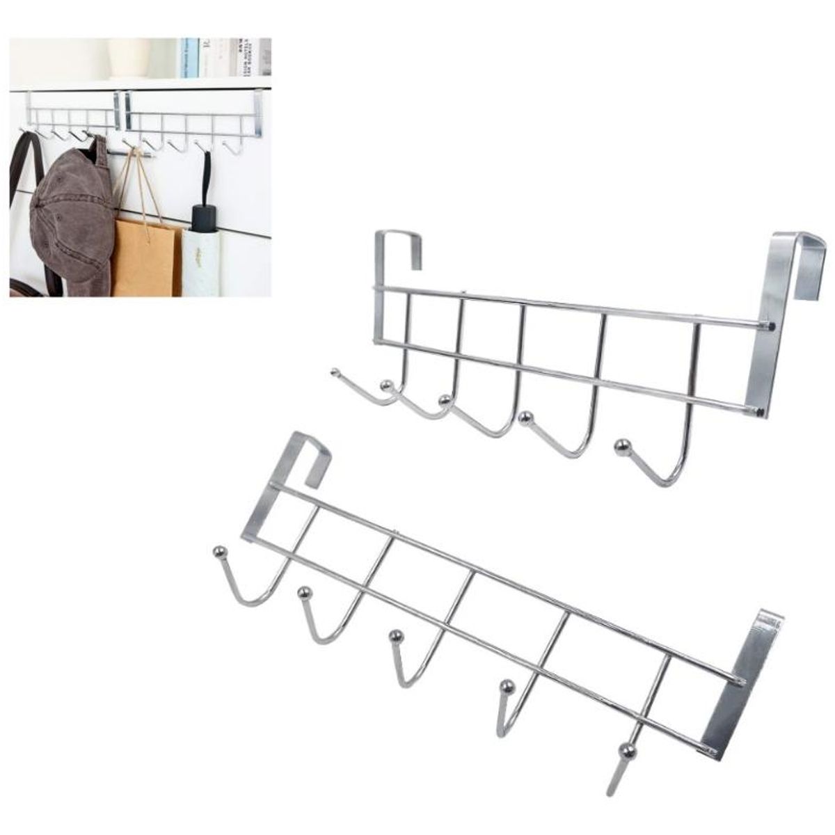 GENERICO - Toallero Con 2 Ganchos Para Puerta - Ideal Para Cocina Y Baño