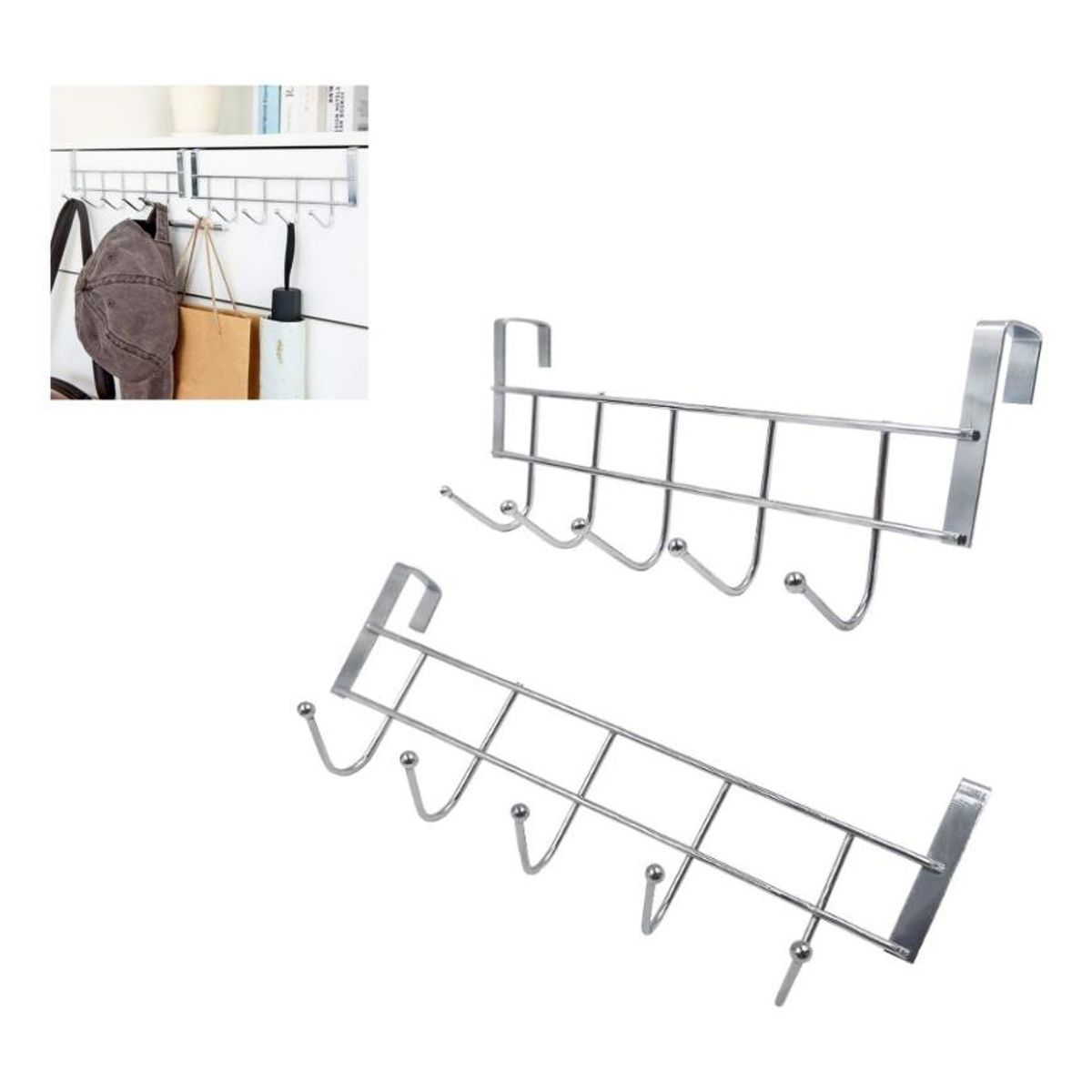 GENERICO - Toallero Con 2 Ganchos Para Puerta - Ideal Para Cocina Y Baño