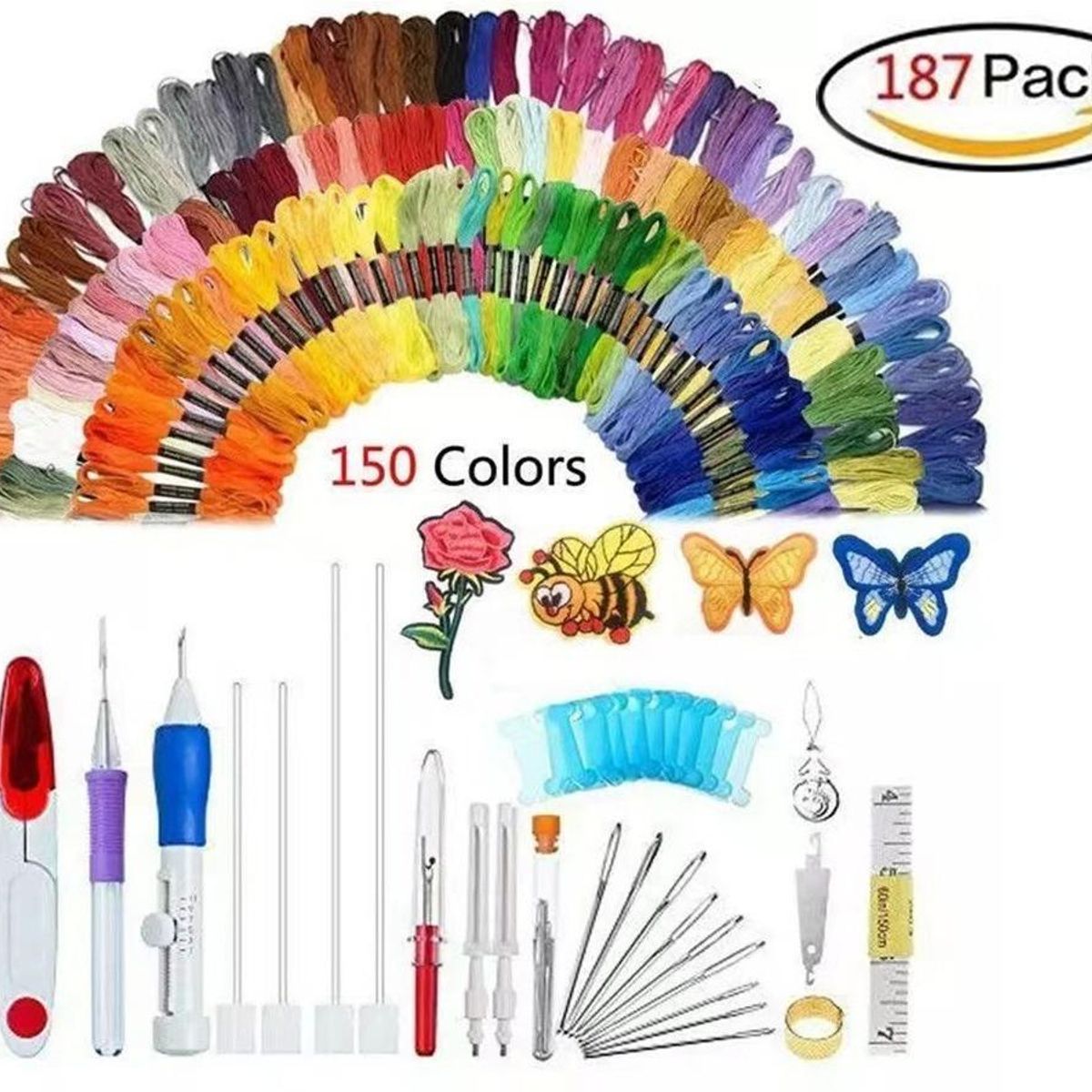 GENERICO - Kit Completo de 187 Agujas y Hilos de Bordado