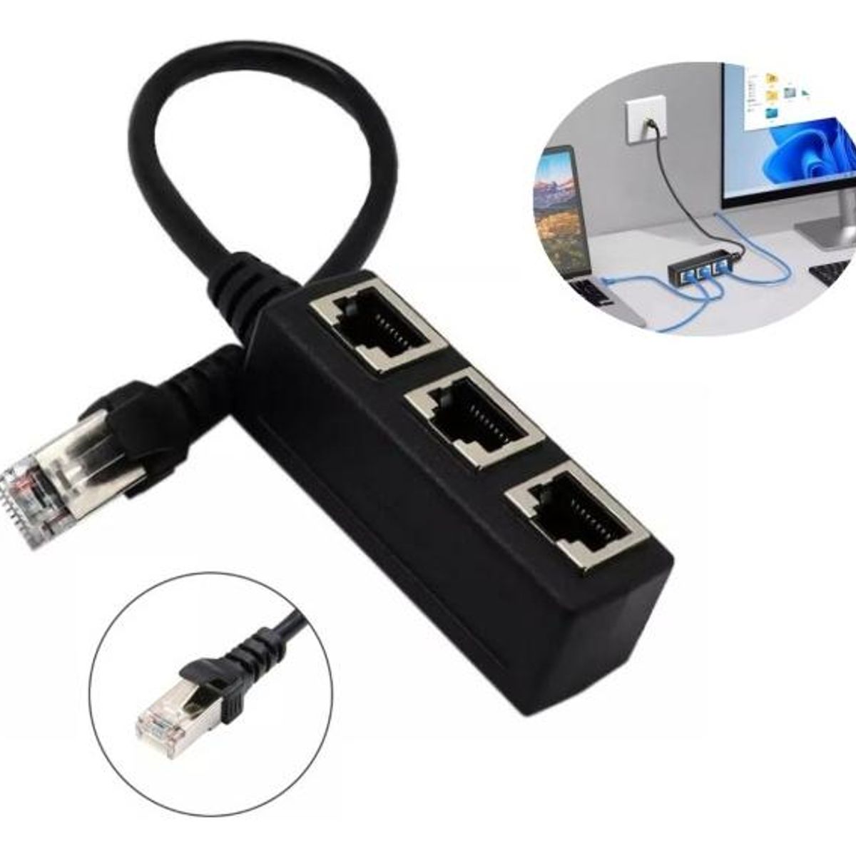GENERICO - Divisor RJ45 Ethernet a 3 Puertos para Conexión LAN