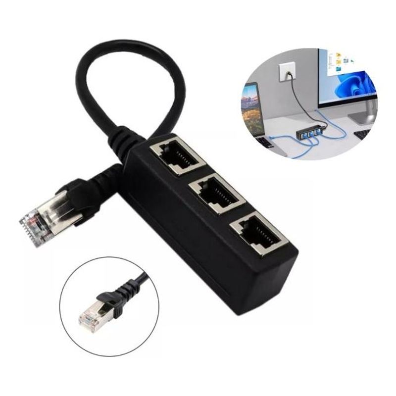 GENERICO - Divisor RJ45 Ethernet a 3 Puertos para Conexión LAN