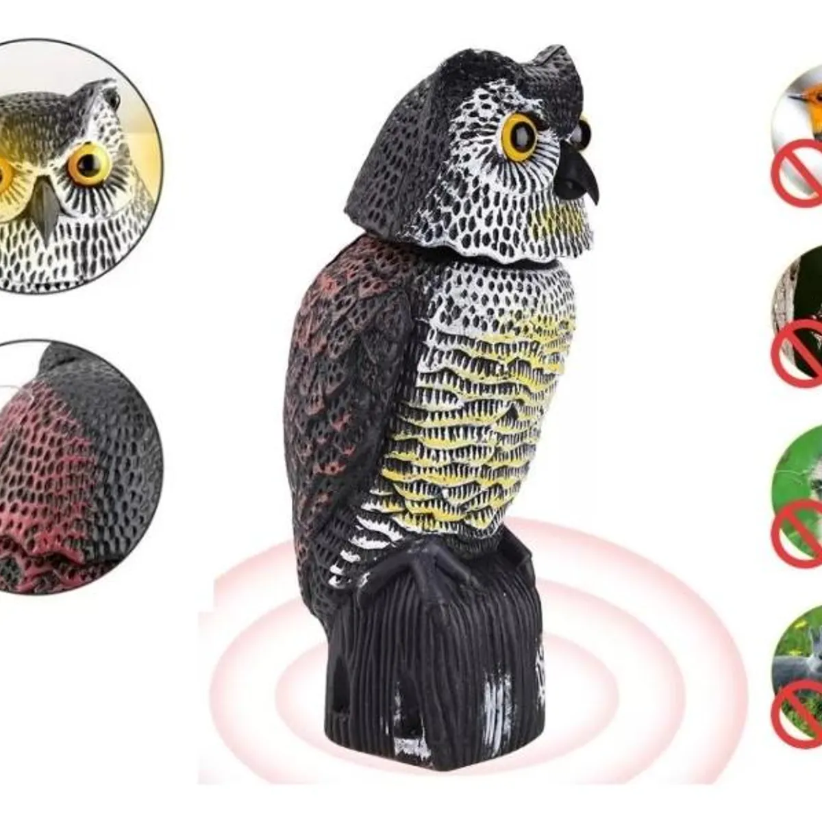 GENERICO - Búho Espanta Pájaros con Sonido y Cabeza Giratoria para Jardín