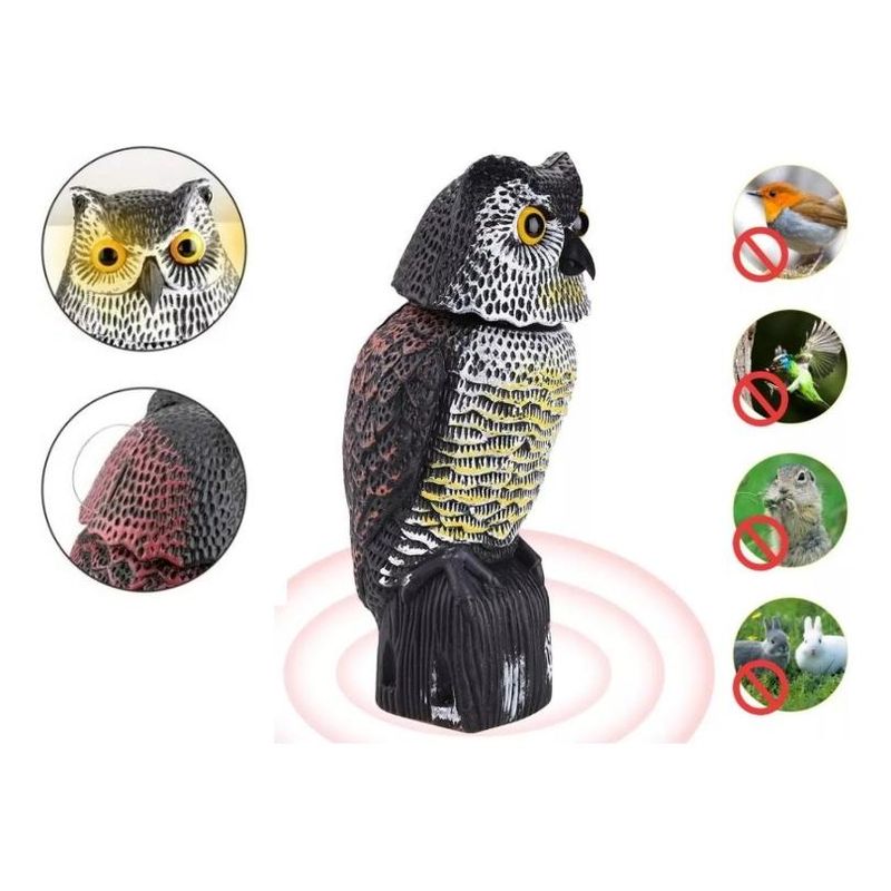 GENERICO - Búho Espanta Pájaros con Sonido y Cabeza Giratoria para Jardín