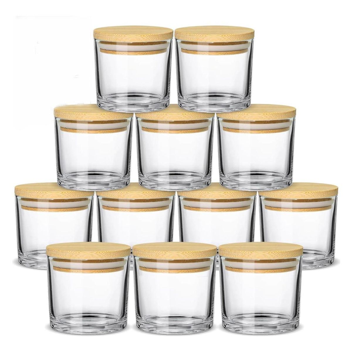 GENERICO - Set de 12 Frascos de Vidrio para Velas con Tapa de Bambú - 118ml
