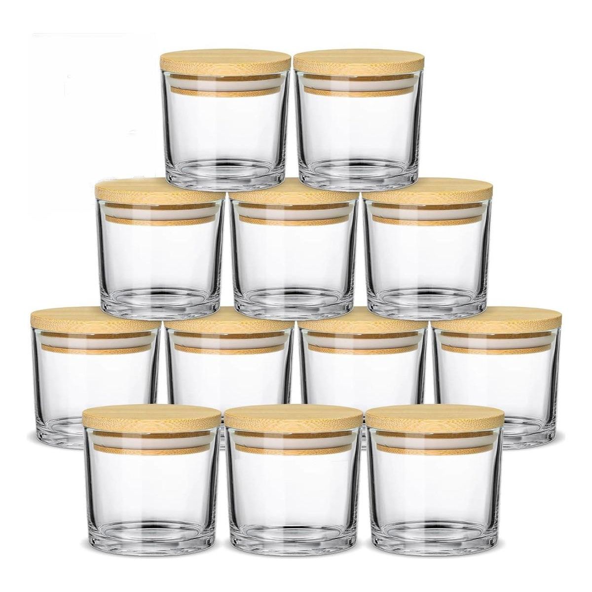 GENERICO - Set de 12 Frascos de Vidrio para Velas con Tapa de Bambú - 118ml