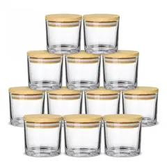 GENERICO - Set de 12 Frascos de Vidrio para Velas con Tapa de Bambú - 118ml