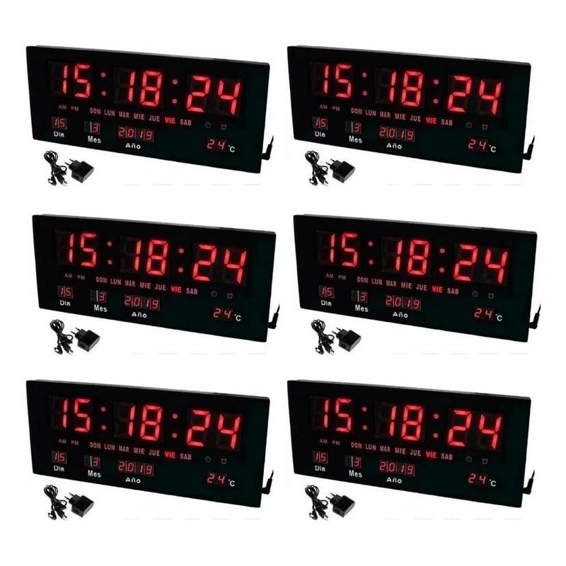 GENERICO - Pack de 6 Relojes LED Digitales con Función de Temperatura