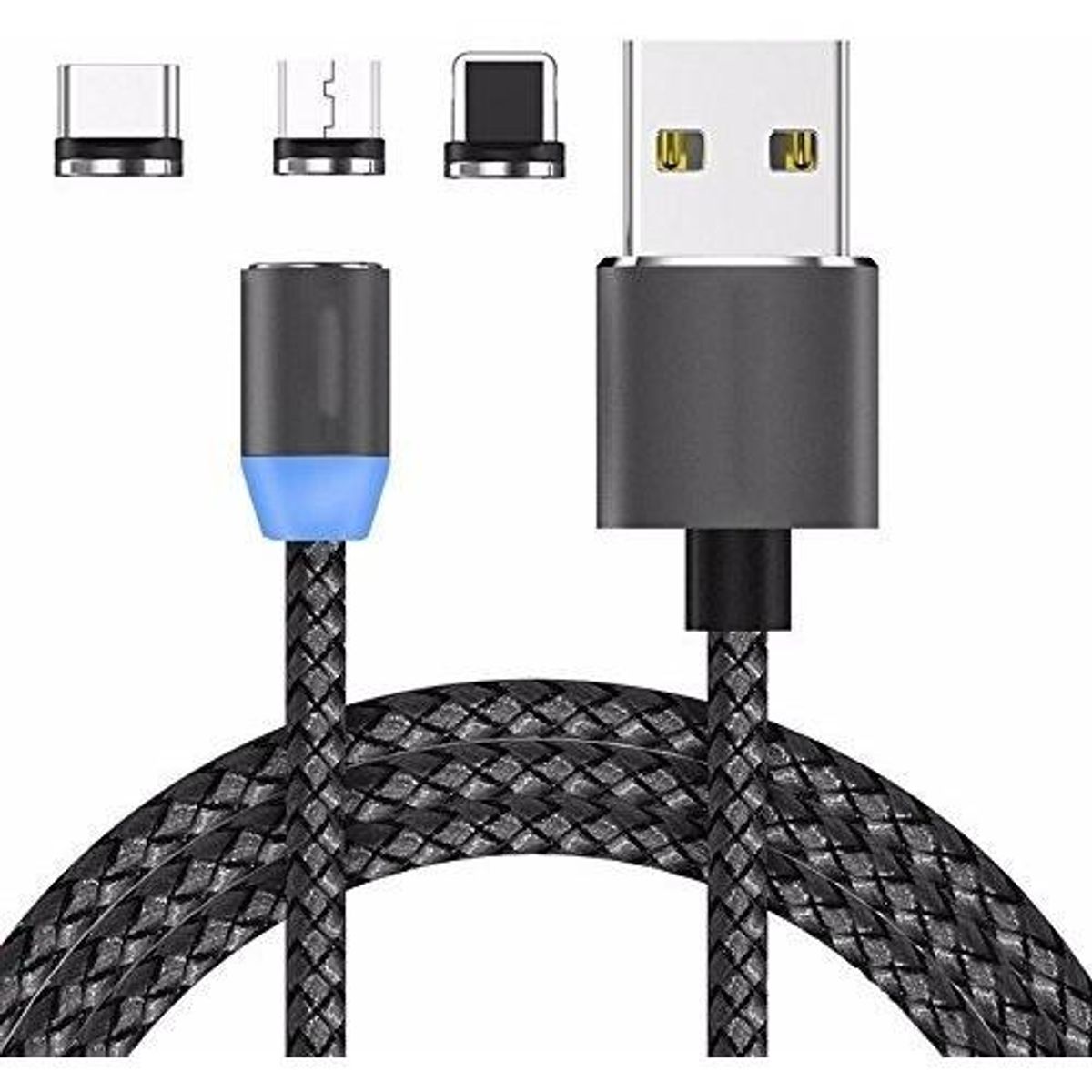 GENERICO - Cable Magnético 360° con Luz LED Indicadora de 1 Metro