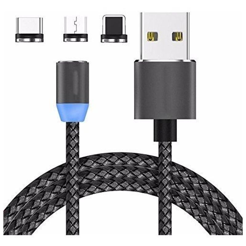 GENERICO - Cable Magnético 360° con Luz LED Indicadora de 1 Metro