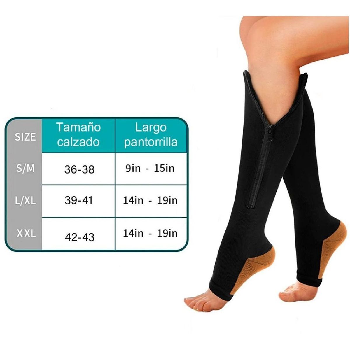 GENERICO - Medias de Compresión con Cierre para Varices y Circulación - 2 Pares