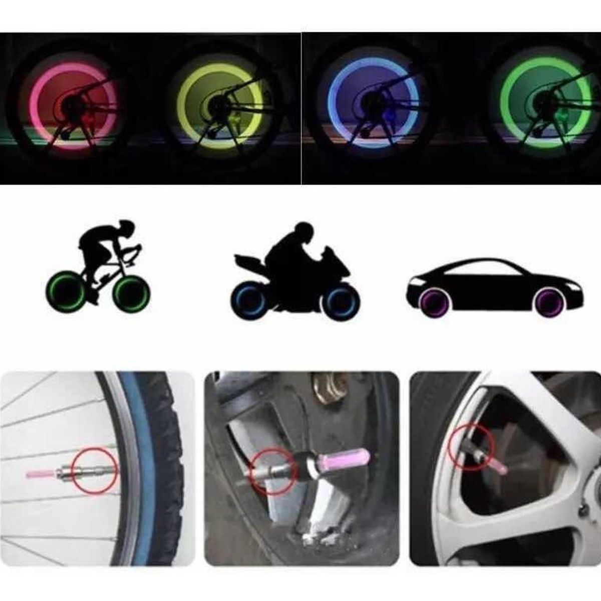 GENERICO - Tapa Válvula LED para Bicicleta Moto o Auto