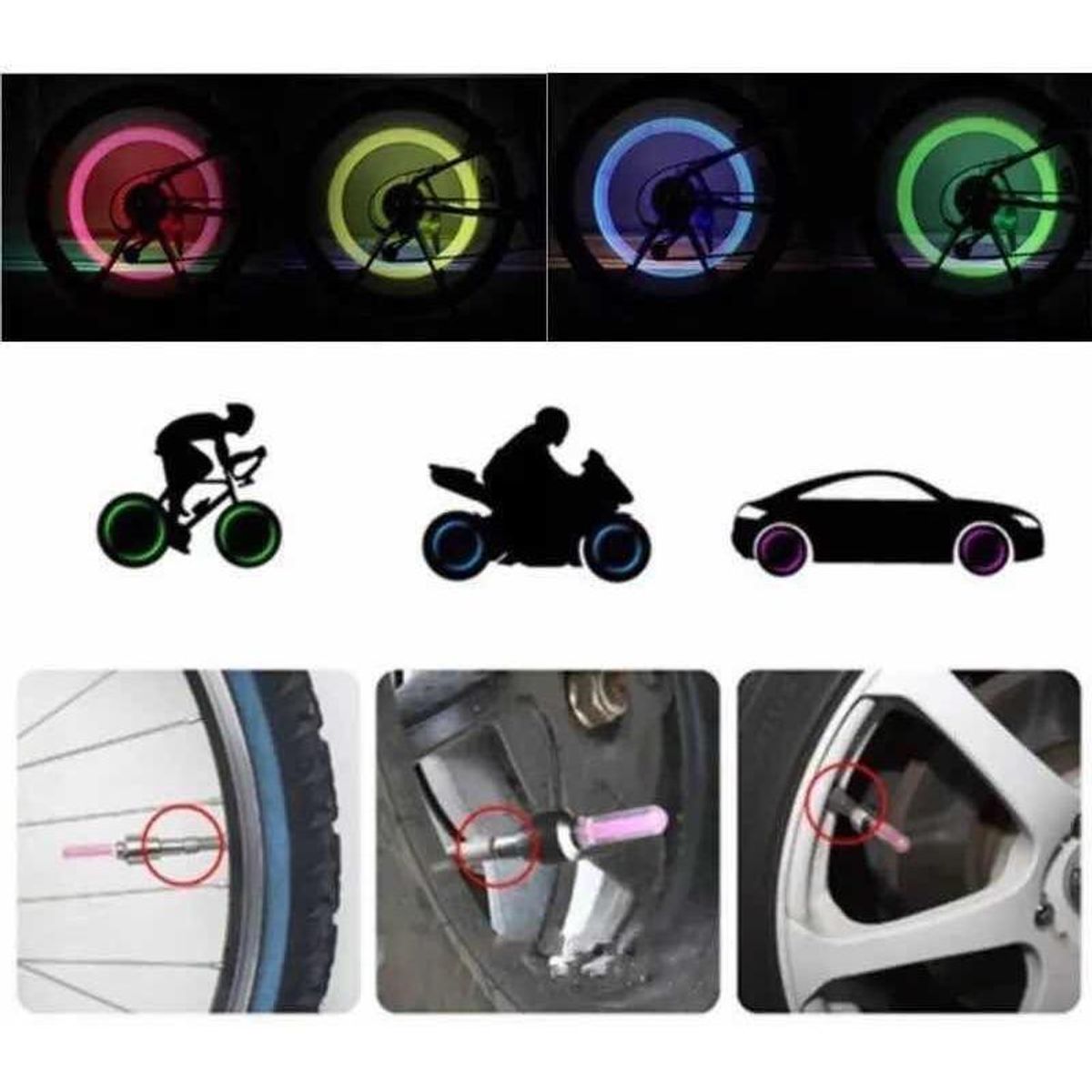 GENERICO - Tapa Válvula LED para Bicicleta Moto o Auto