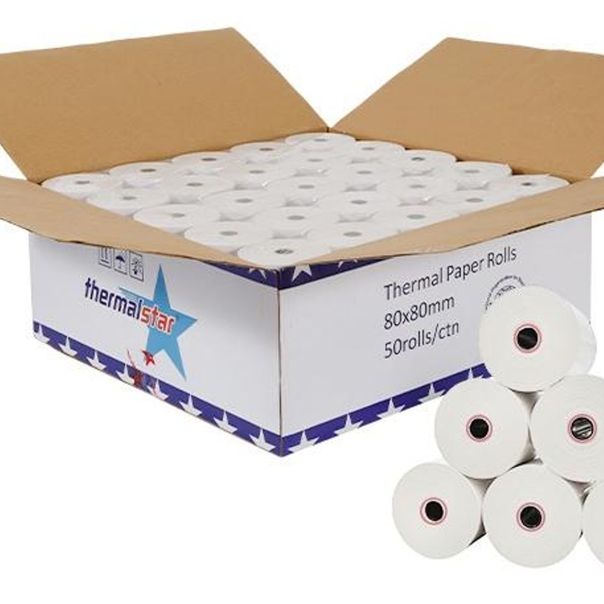 GENERICO - Pack de 50 Rollos de Papel Térmico 80mm x 80mm Blanco