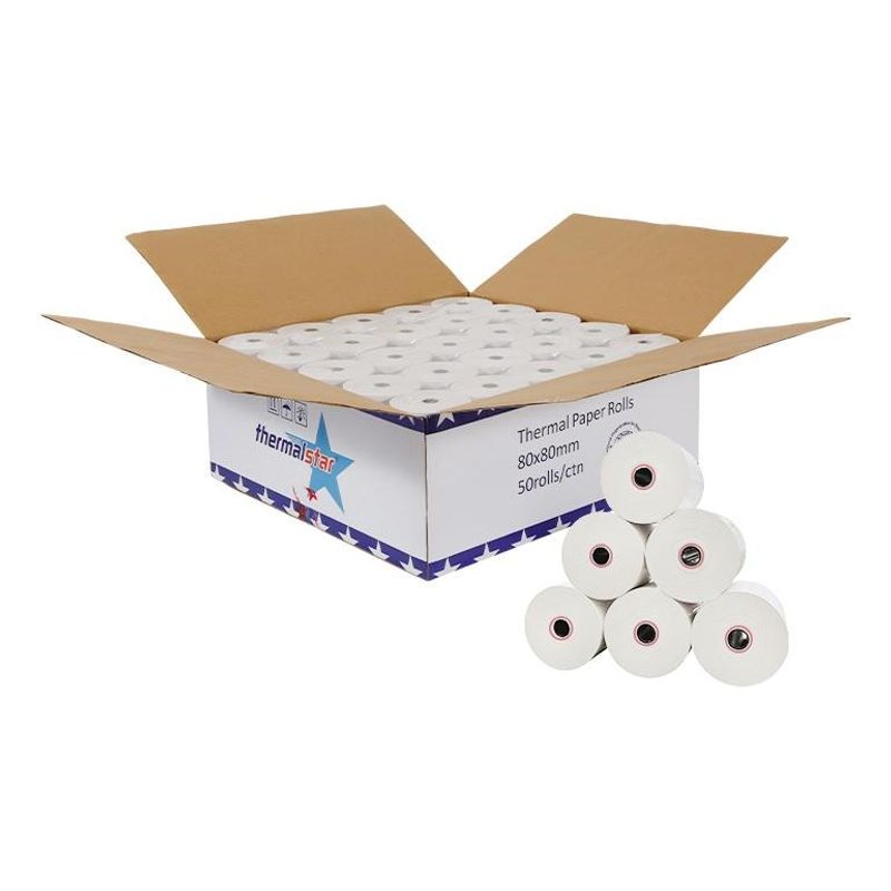 GENERICO - Pack de 50 Rollos de Papel Térmico 80mm x 80mm Blanco