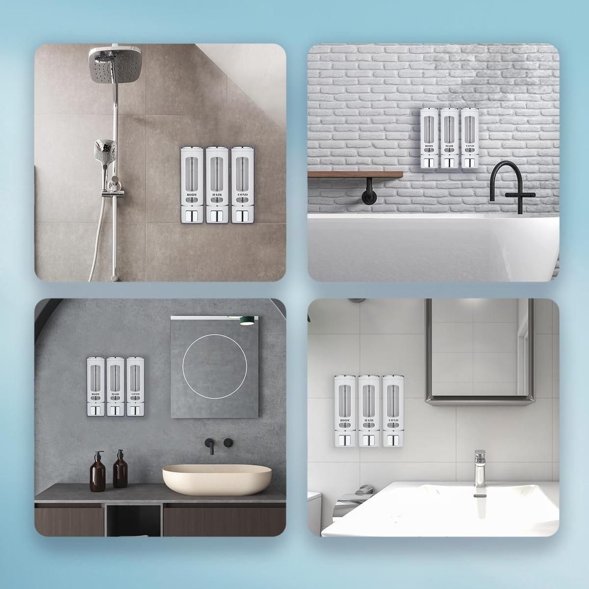 GENERICO - Dispensador Montado en Pared para Champú y Jabón 3 Cámaras