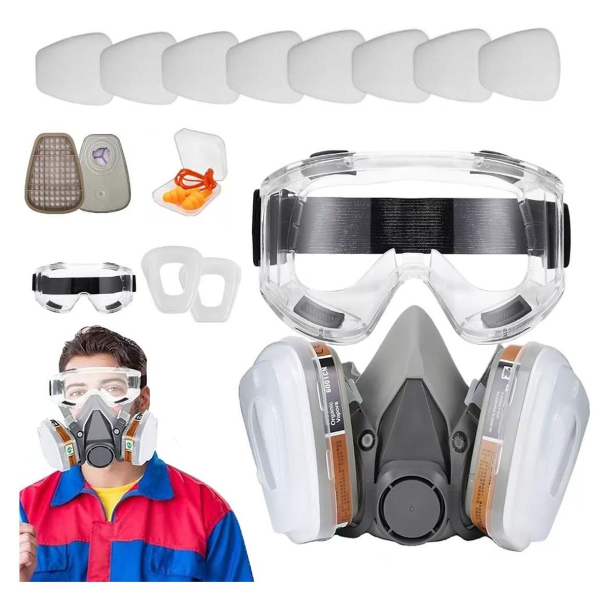 GENERICO - Mascarilla Antigas con 8 Filtros Lentes y Tapones de Seguridad
