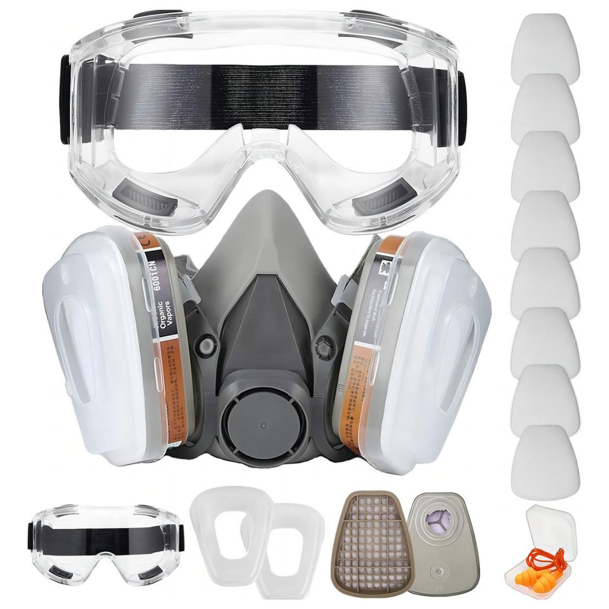 GENERICO - Mascarilla Antigas con 8 Filtros Lentes y Tapones de Seguridad
