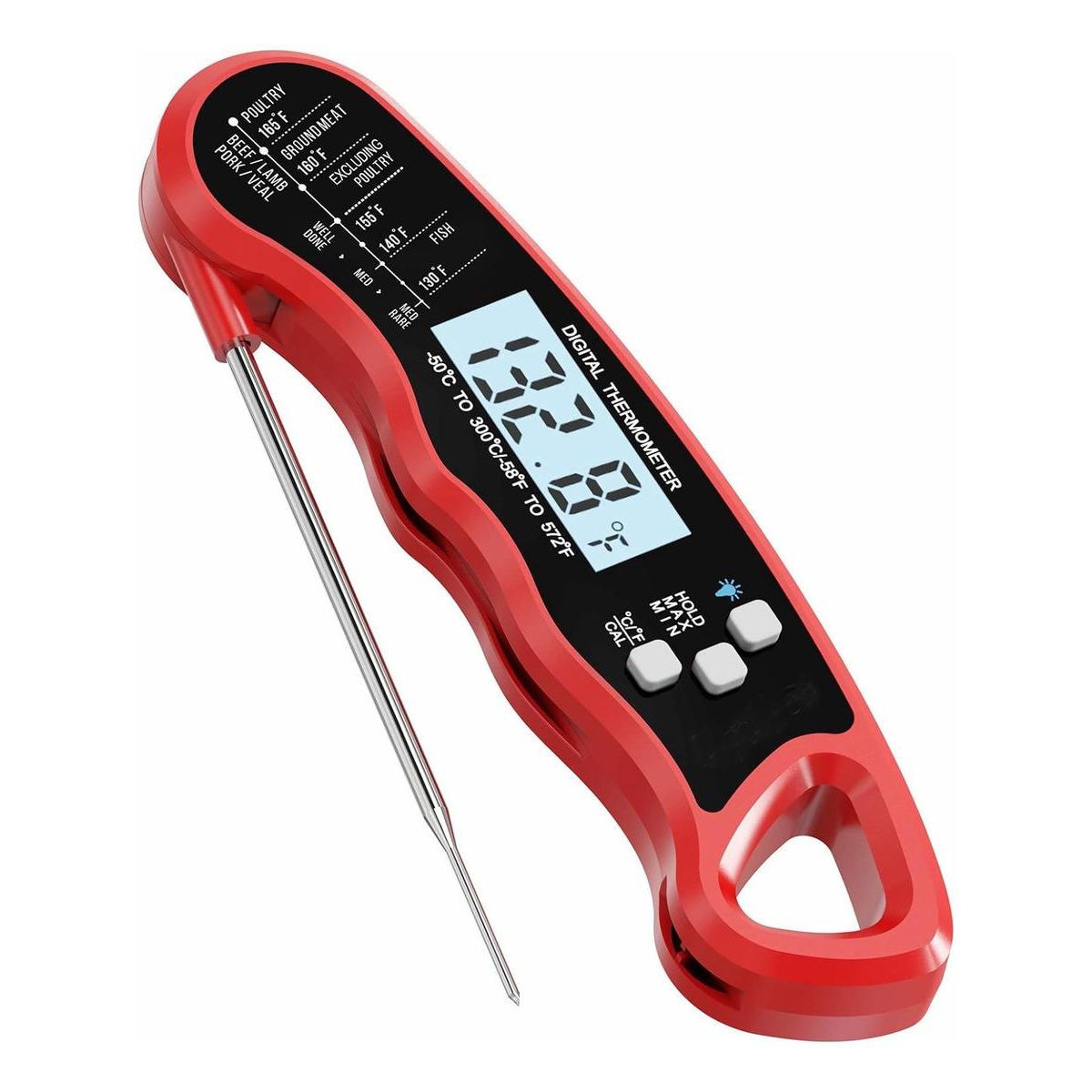 GENERICO - Termómetro Digital Plegable para Cocina y Carnes - Color Rojo