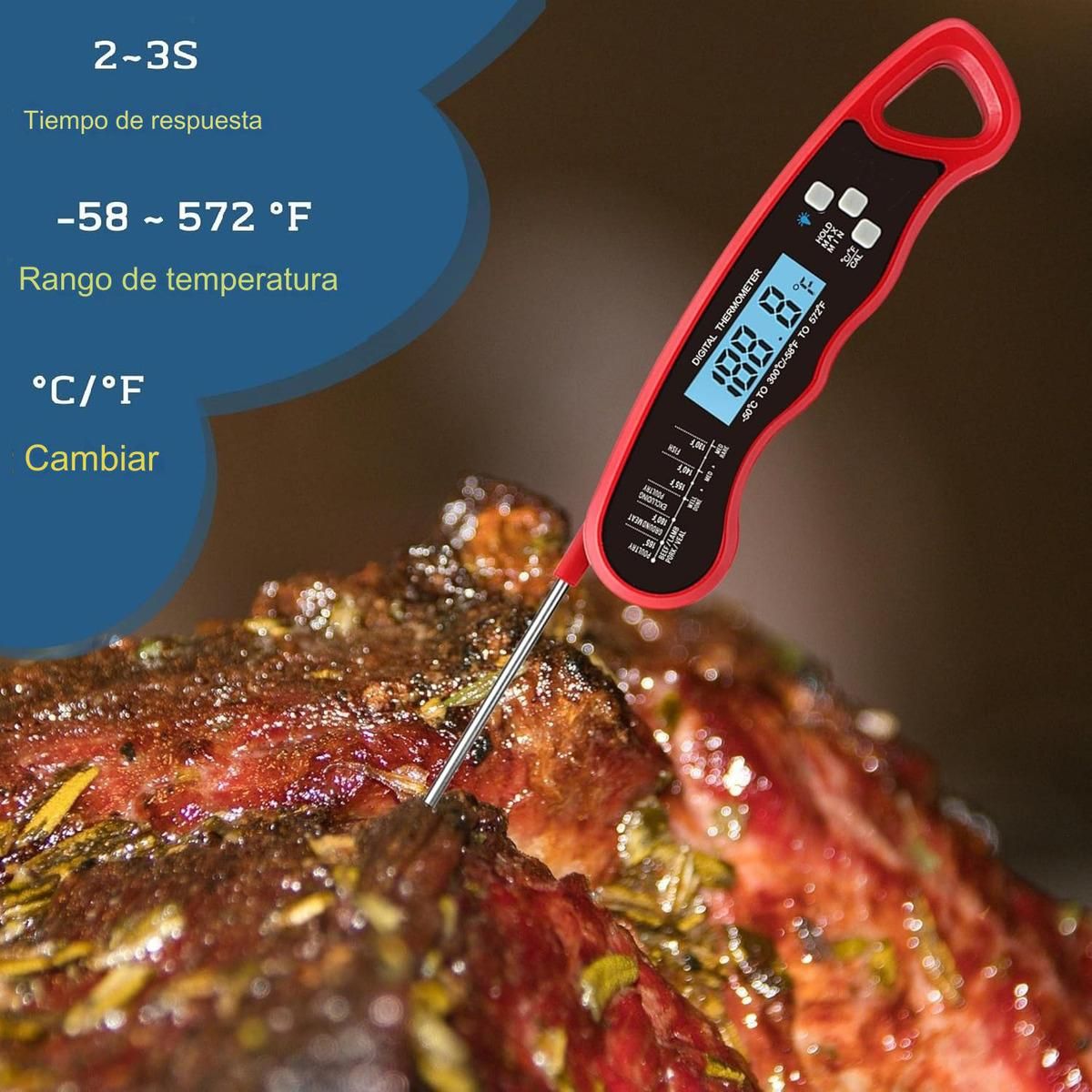 GENERICO - Termómetro Digital Plegable para Cocina y Carnes - Color Rojo