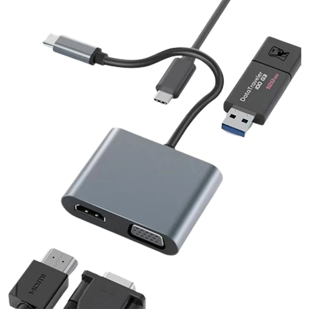 GENERICO - Adaptador USB C Hub 4 en 1 con HDMI y VGA 4K