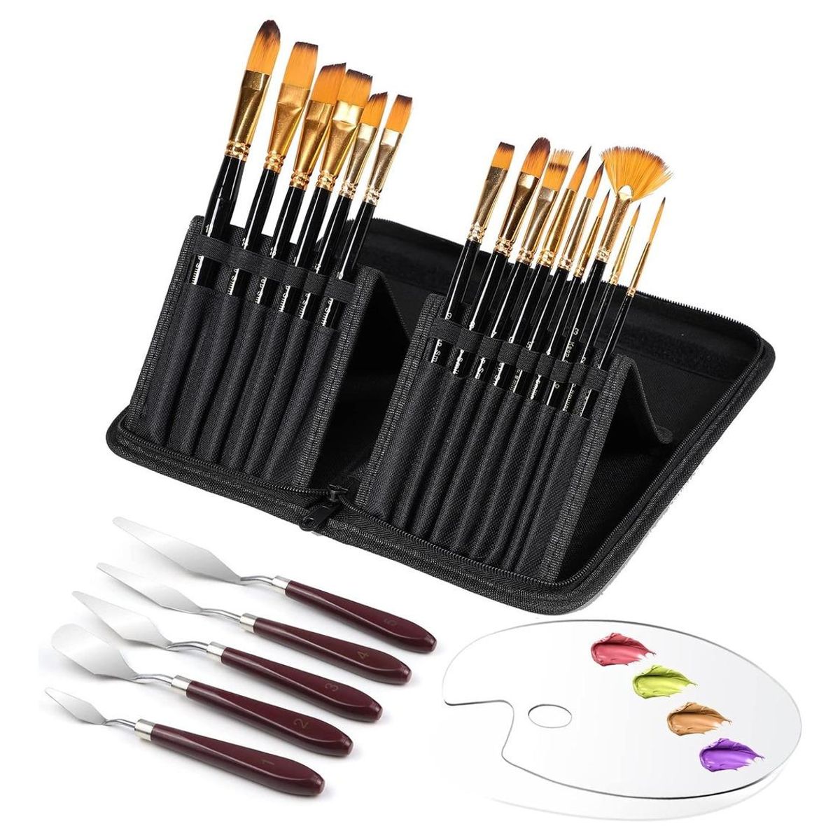 GENERICO - Kit de 15 Pinceles y 5 Espátulas para Pintura Variada