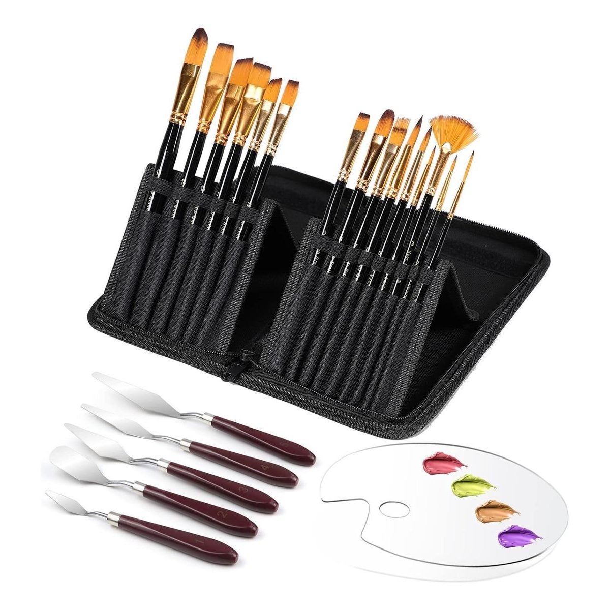 GENERICO - Kit de 15 Pinceles y 5 Espátulas para Pintura Variada