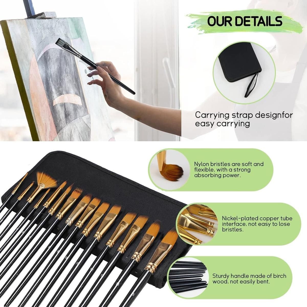 GENERICO - Kit de 15 Pinceles y 5 Espátulas para Pintura Variada