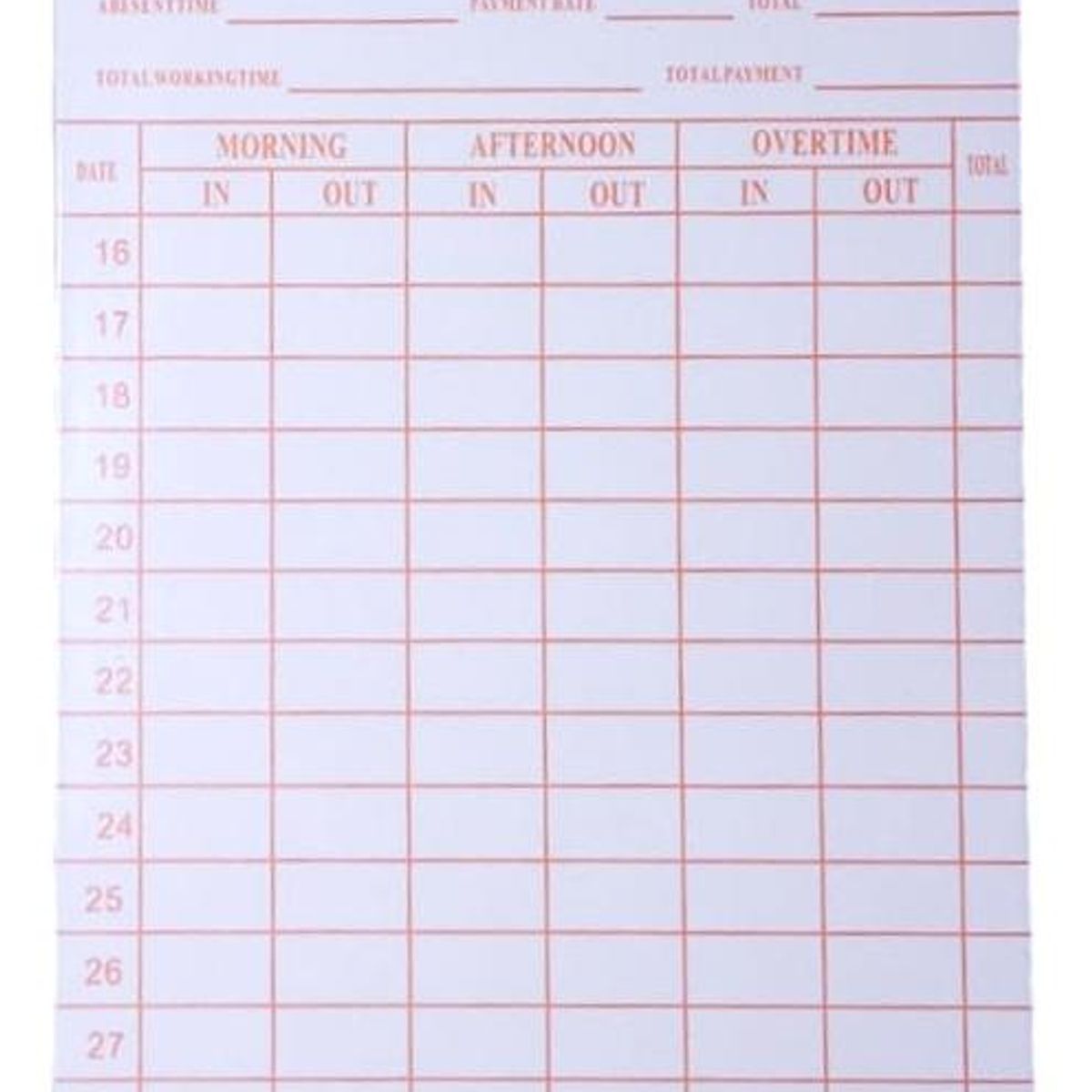 GENERICO - 100 Tarjetas de Control de Asistencia Imprimibles