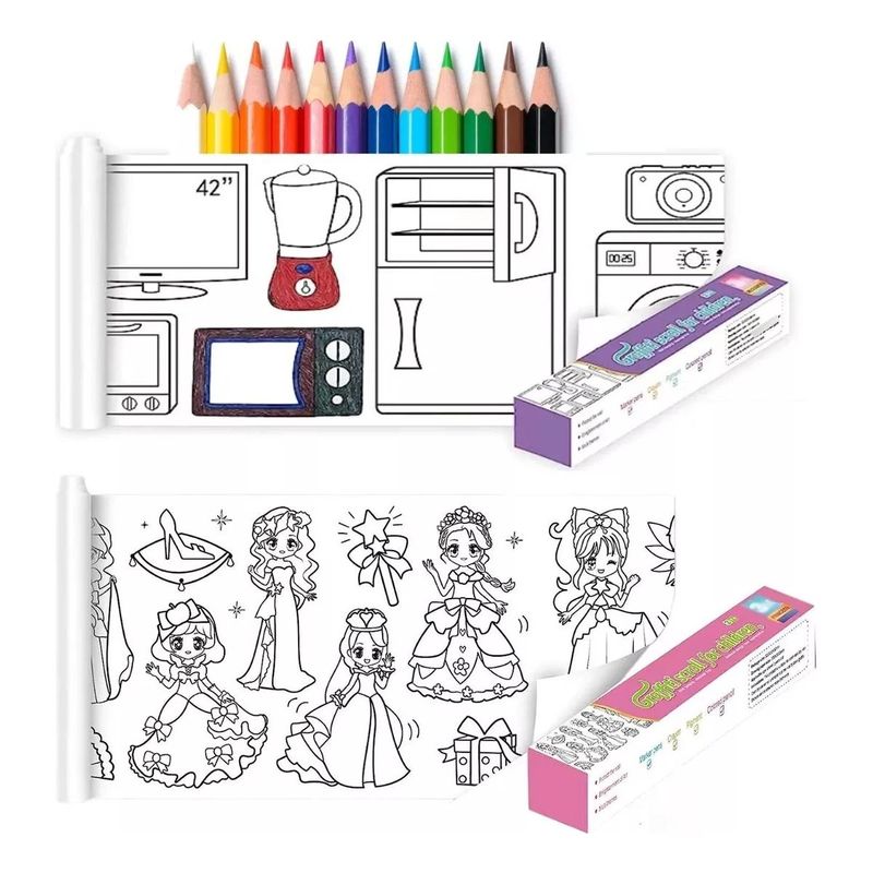 GENERICO - Rollos de Papel para Colorear y Lápices de Colores